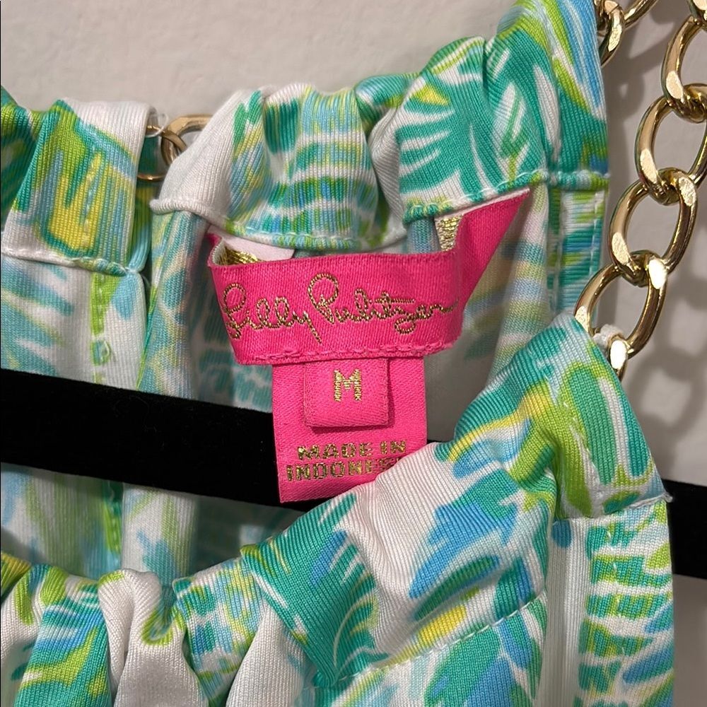 Lilly Pulitzer Tropical Green and Pink Halter / Tank Top - Picture 5 of 7